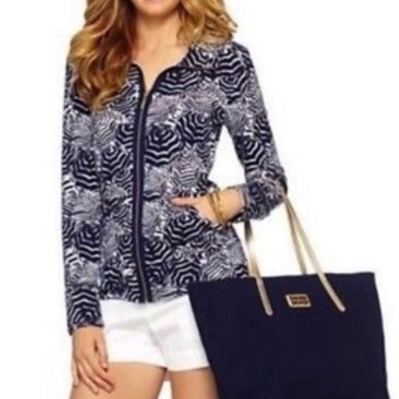 Lilly Pulitzer full zip French Terry Jacket Oh Cabana Boy Navy White XS - Picture 3 of 6